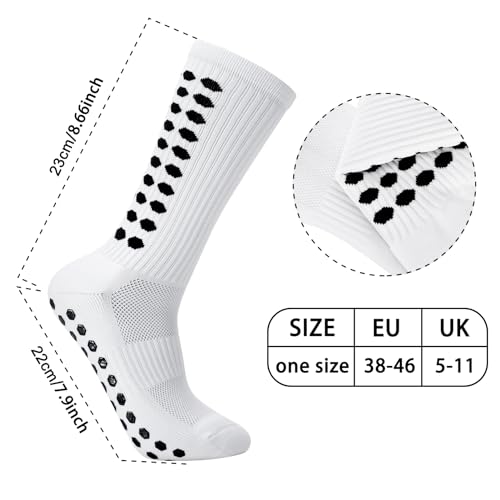Zuimei 3 Pairs Football Grip Socks for Men, Anti-slip Sports Socks for Football Basketball Soccer Volleyball Yoga Running Trekking Hiking, White - Image 2