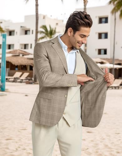 Mens Blazer Slim Fit Stripes Plaid Casual Suit Jacket for Men Two Buttons Business Lapel Sport Coats3