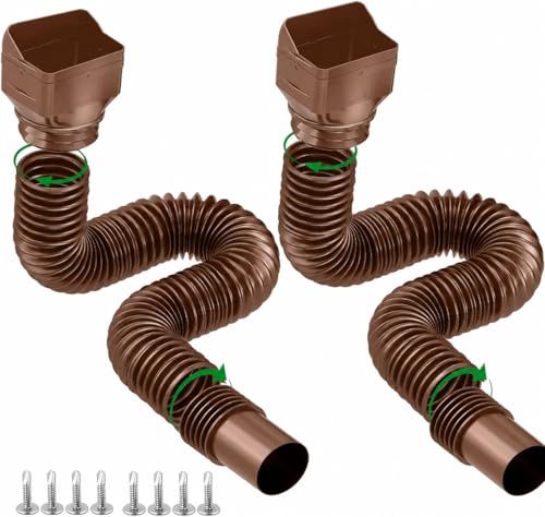 Flexible Rain Gutter Downspout Extender, 2 Pack, 21–62 Inch, Brown