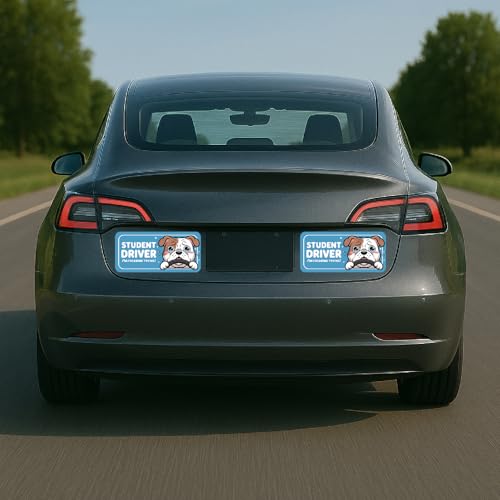 Image of 7.6x3.6 Student Driver Magnet - Adorable Crying Dog Design: Please Be Patient - Funny and Cute Car Decor for New, Teen, and Learner Drivers (Bulldog Student Driver Magnet)