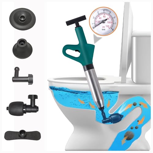 Druckluft Rohrreinigerm, Pressluft Rohrreiniger mit Vier Saugnäpfen, Rohrreinigungspumpe mit Luftdruckanzeige für Waschbecken, Bodenablauf, Toiletten, Rohrverstopfung