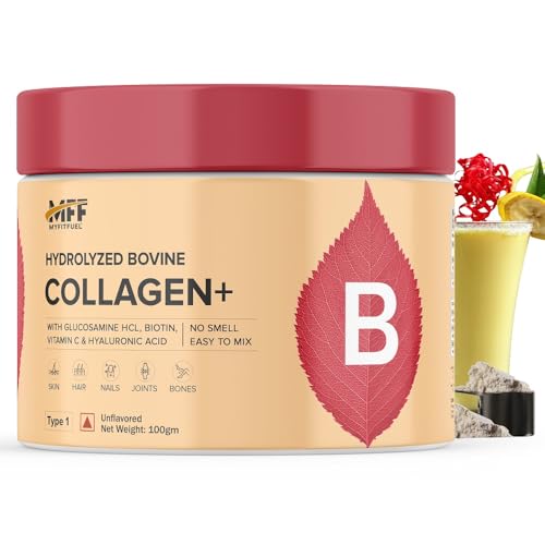 Image of MyFitFuel Hydrolyzed Bovine Collagen (100gm, Unflavored) with Biotin, Hyaluronic Acid, Zinc, Vitamin C & Glucosamine | For Skin, Hair, Nails & Joints