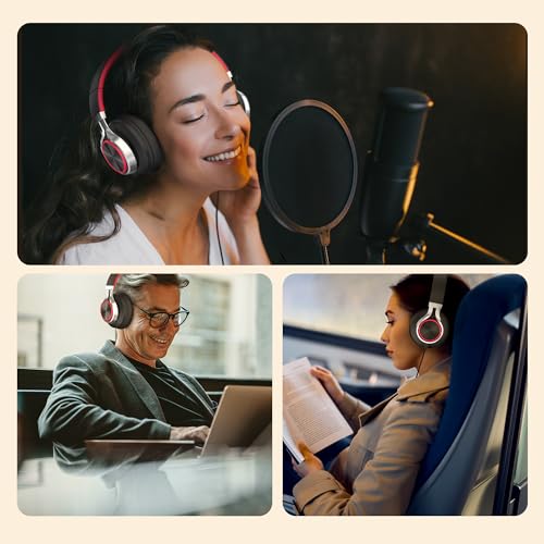 Image of AILIHEN Headphones Wired for Computer with Microphone, Over-Ear Foldable Noise Isolation Headsets with Volume Control 3.5mm for Teens Adult Smartphones Chromebook (Red)