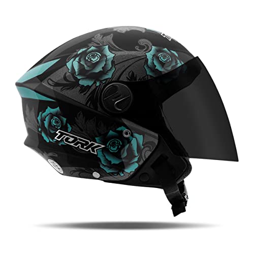 Capacete Aberto New Liberty Three Flowers Brilhante Viseira Fumê Azul/Preto 60