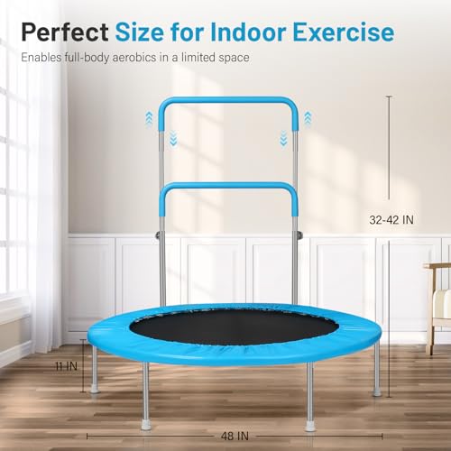 Image of Lyromix 40 inch / 48 inch Rebounder Trampoline for Adults with Adjustable Bar, Mini Fitness Trampoline for Adults and Kids, Small Exercise Trampoline with Handle for Indoor Outdoor Workout