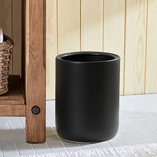 Image of Bathroom Wastebasket - Ceramic Decorative Trash Can (Black Marble Look)