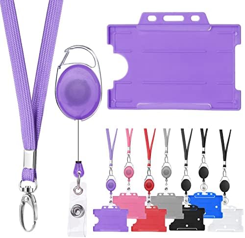 Vicloon ID Card Badge Holder, 1PC Retractable Lanyard and Badge Holder Set Includes ID Card Holder, Lanyard Neck Strap and Retractable Reel (White)