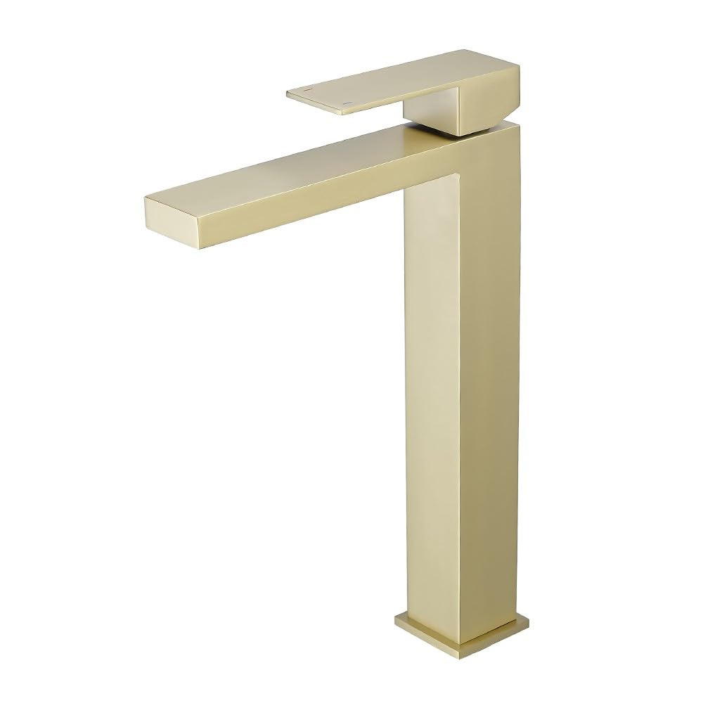 Mitigeur de lavabo haut doré brossé au design carré moderne et élégant
