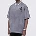 BEAUDRM Men's Grunge Tops Round Neck Drop Shoulder Graphic Tees Vintage Distressed Pullover Oversized T Shirt Grey Medium
