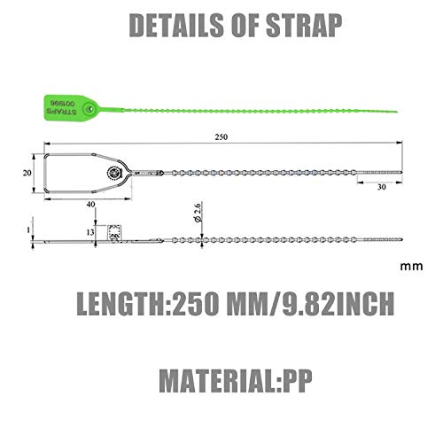 Plastic Security Tamper Pfoof Seals,Self Locking Zip Ties Pull Tags Numbered 9.84 inch Length for Logistics Fire Extinguishers
