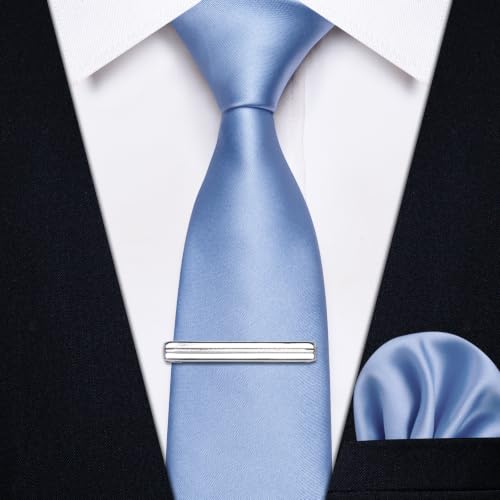 Image of YourTies Skinny Ties for Men Solid 2.4 inch Slim Necktie Handkerchief Clip Set