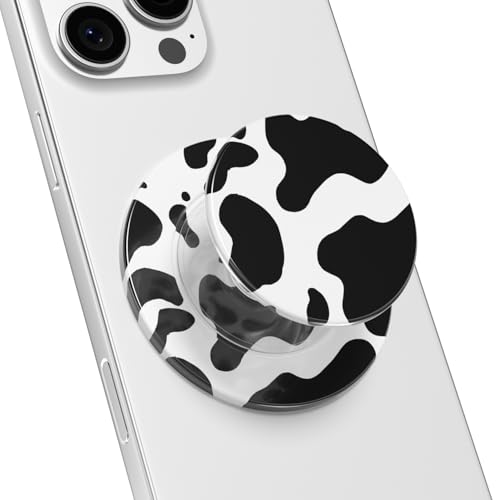 Svanove Magnetic Phone Grip Compatible with Magsafe Phone Grip Holder Collapsible Cow Print Mag Safe Cellphone Grips Kickstand Cute Trendy Animal Pattern Stand for iPhone Samsung Android Black