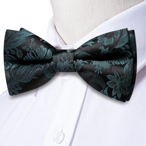 Image of Dubulle Mens Paisley Striped Bowtie Set Pre-tied Bowtie for Men and Pocket Square Set Wedding Business