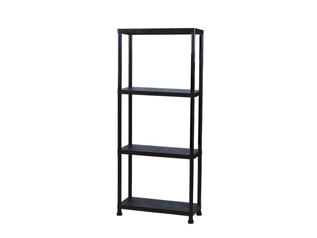 Perel Regal mit 4 Ablagen, werkzeuglose Montage, mit Wandbefestigung, 20 kg pro Ablage, 60x30x138 cm, Polypropylen, schwarz, ideal für Garage, Küche und Büro