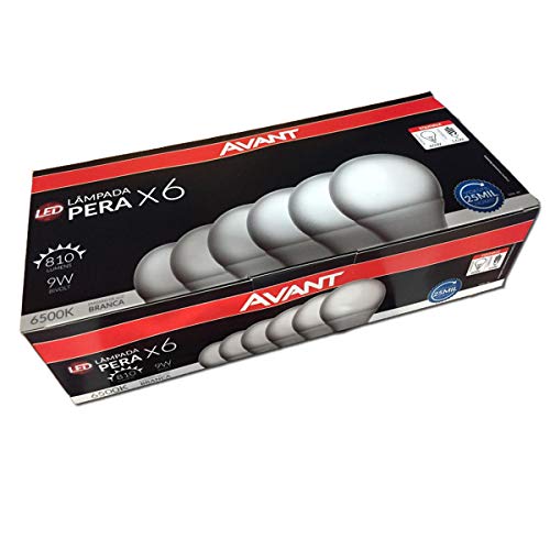 Kit Lâmpadas Pera LED, 6 unidades, 9W, Luz branca 6500K, soquete E27, Bivolt, Avant