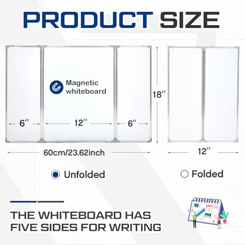 Image of AmazingSpark 24 inch x 18 inch Foldable Whiteboard Dry Erase Board Large Tri Folding Whiteboard Magnetic Dry Erase Board, Wall Aluminium Frame and Pen Tray for Office, Home