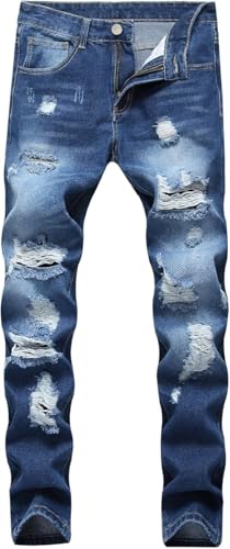 Maiyifu-GJ Men's Slim Fit Stretch Denim Pants Ripped Distressed Straight Leg Biker Jeans Fashion Casual Hip Hop Jean Pants