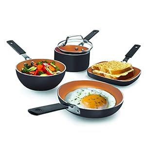 Gotham Steel Mini Stackmaster 5 Piece Cookware Set – Nonstick Personal Sized Fry Pan, Sauce Pan, Wok and Grill/Griddle Pan, Nests for Easy Storage, Dishwasher Safe,Black