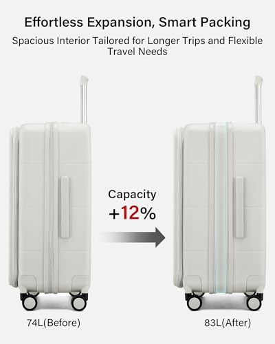 Image of Hanke Hardside Expandable Checked Luggage, 24 Inch Top Opening Trunk Luggages with Spinner Wheels, All-PC Hard Shell Suitcase, Lightweight TSA Checked-Medium(Smoke White, 83L)
