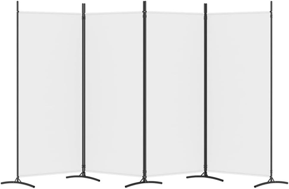 Bowery Hill Contemporary 4-Panel Room Divider, White Polyester Fabric with Iron Frame, 136.2" x 70.9", Foldable Privacy Screen, Adjustable Indoor Partition for Bedroom or Living Space Assistance