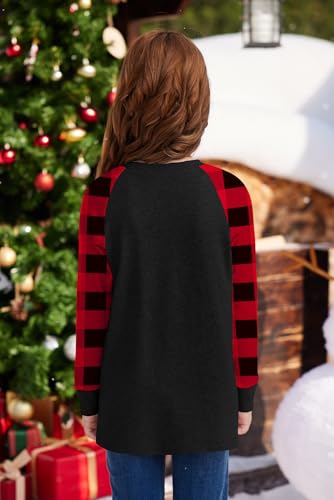 Image of BesserBay Girl's Christmas Buffalo Plaid Raglan Top Funny Holiday Graphic Shirt 4-14 Years