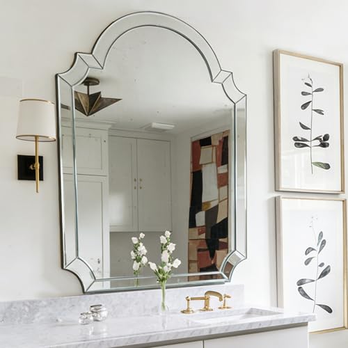Chende Large Arched Wall Mirror, 22" X 34" Bathroom Mirror with Glass Beveled Edge, Modern Wall Decorative Mirror for Elegant Living Room, Dining Room, Bedroom 34"L x 22"W