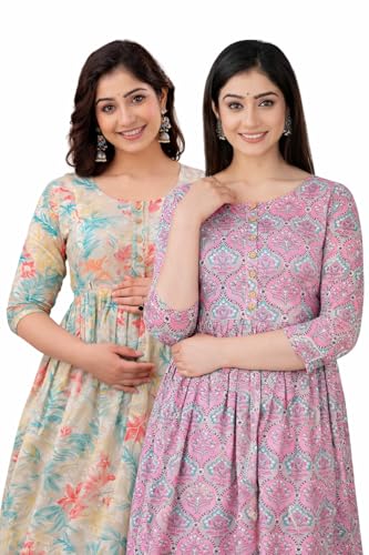 Image of Women's Maternity Kurti for Feeding Zippers |Easy Breastfeeding Kurti for Nursing Pre and Post Pregnancy (Combo of 2 Kurti)