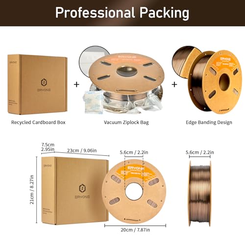 Image of ERYONE Silk Filament PLA+ 1.75mm Upgraded Shiny 3D Printer Filament, Gloss Finish, Fit Most FDM Printer Stable Printing,1kg (2.2LBS) /Spool, Dark Gold