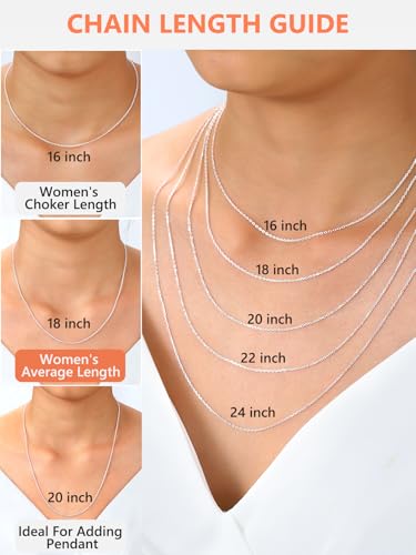 Silvora 925 Sterling Silver Chain Necklace 1.1/1.5mm Thin Silver Chain for Women-Sturdy & Shiny-Women's Chain Necklaces,Adjustable Length 16/17/18/20/22/24 Inches4