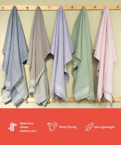 Image of Thirsty Towel by Doctor Towels, Bamboo Bath Towel Slub 250 GSM | Pack of 5 Antimicrobial Bamboo Towels for Bath Large Size 75 x 150 cm, Soft Towels for Men & Women - Blue, Green, Viola, Brown & Pink