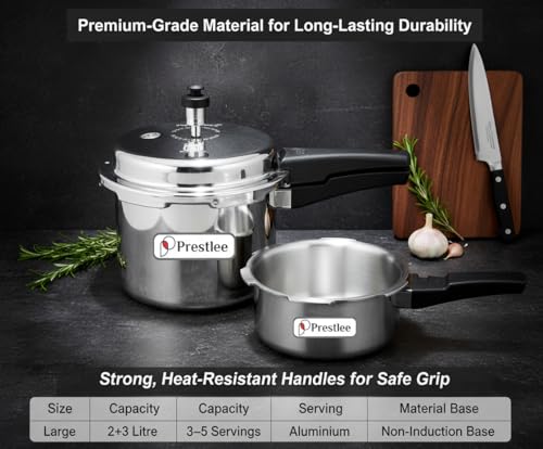 Image of Prestlee Aluminium 2, 3 Litres Pressure Cooker | Outer Lid | Faster & Healthy Cooking | Gas Stove Compatible | ISI Certified | 5 Years Manufacturer's Warranty | Silver