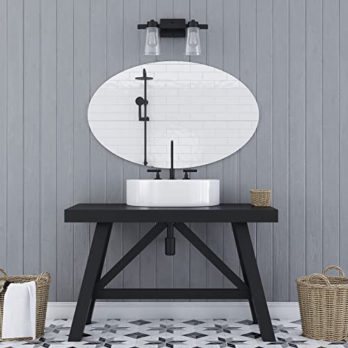 Image of Prominence Home Fairendale 2 Light Matte Black Bathroom Vanity Light with Clear Glass