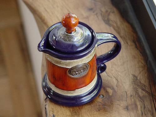 Small Blue And Orange Pottery Milk Jug - Ceramic Creamer With Lid - Wheel Thrown Hand Painted Coffee Creamer - Tea Sets - Table Decor #TOP3