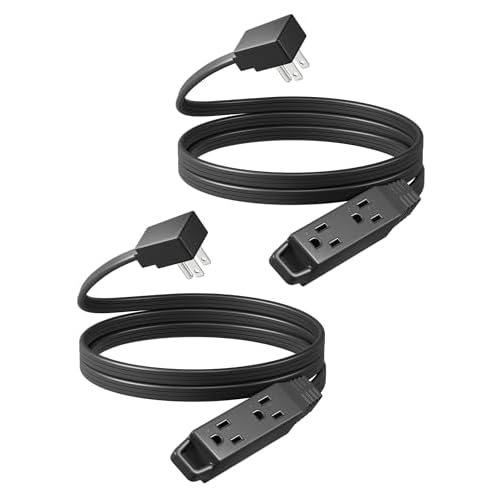 DEWENWILS 6FT Flat Plug Extension Cord 3 Prong Ultra Thin Power Strip, 13A/125V/1625W, 16/3 Awg Grounded Flat Power Cable for Indoor Narrow Space, SPT-3 Cord, ETL Listed, Black, 2 Pack Black