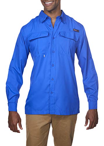 Swiss Alps Mens Long Sleeve Lightweight Breathable Outdoor Fishing Shirt DEEP-Blue XX-Large