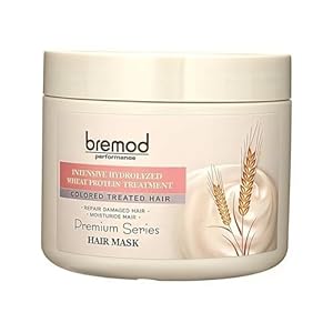 Bremod Performance Wheat Protein Hair Mask Intensive Repair Treatment for Color-Treated，Damaged Hair Strengthens, Boosts Elasticity, Adds Volume, Locks in Moisture 16.9 Fl Oz