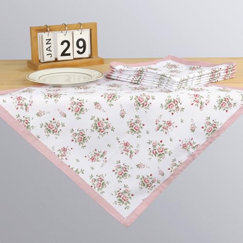 Arquiel Pink Floral Rose Print Cloth Napkins 100% Cotton, 18" X 18" Dinner Napkins Cloth Set - Image 2
