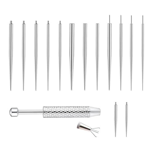 FLOGWE 15 Pcs Piercing Ball Grabber Tool for Changing Jewelry,Stainless Steel 12G 14G 16G 18G 20G Flat Back Earring Insertion Applicator Tool Piercing Taper Changing Tool Nose Lip Piercing Needle Kit