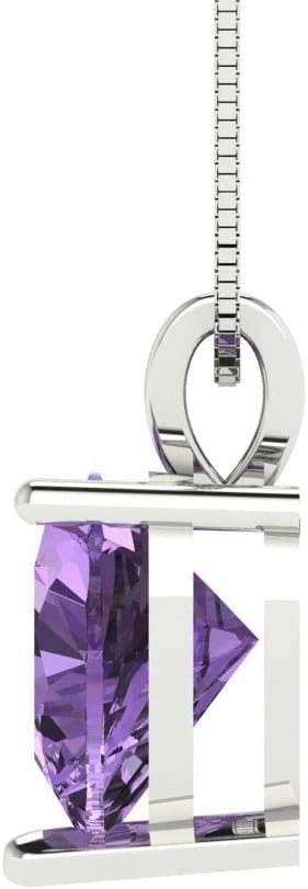 Clara Pucci 14K White Gold Plated Solitaire 16" Box-Chain Necklace - Sterling Silver 2ct Heart Cut Alexandrite Pendant - Image 3