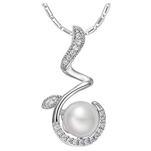 Pendentif perle d'eau douce micro-serti et collier argent massif 925 feuille pour femme
