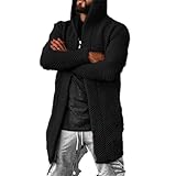 Wekumgy Mens Long Cardigan Sweater Casual Hood Open Front Long Sleeve Knit Slim Fit Fashion Sweater Hoodies Black