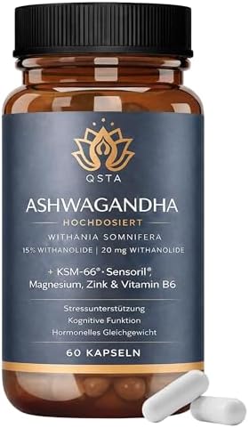 Ashwagandha KSM-66 Kapseln Hochdosiert mit Sensoril | für Cortisol Senken Abnehmen, Tiefschlaf, Wohlbefinden, Energie & Konzentration - 2 Monate Ashwagandha kapseln