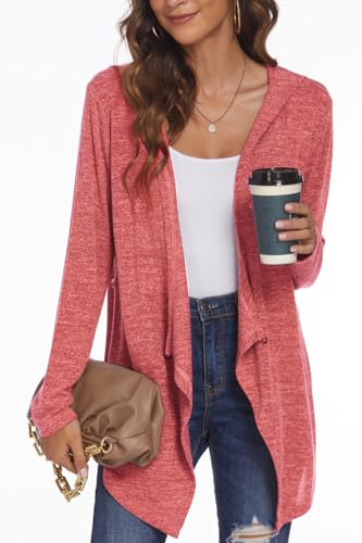 DEESHA Women's Long Sleeve Open Front Draped Cardigan Sweater - Lightweight Hooded