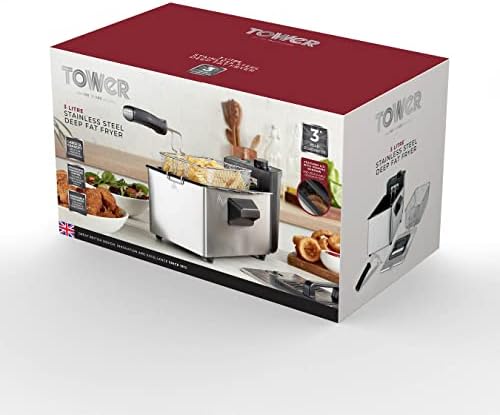 Tower T17048 Deep Fat Fryer with Adjustable Thermostat, Stainless Steel,Silver, 3L, 2000W