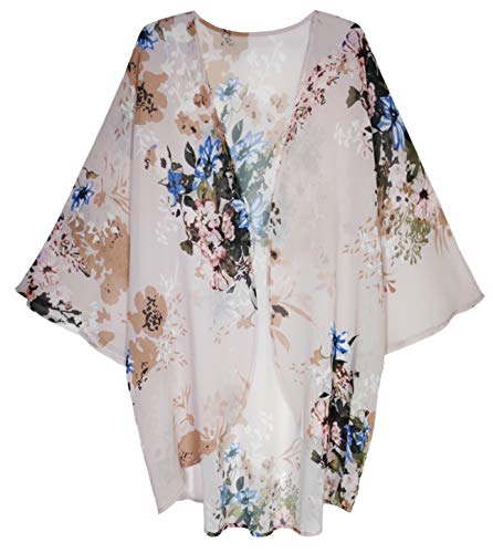 Image of FINOCEANS Womens Floral Chiffon Kimono Cardigans Loose Beach Cover Up Half Sleeve Tops