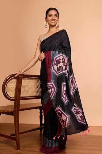 Taneira black murshidabad silk saree in pure silk – image 6