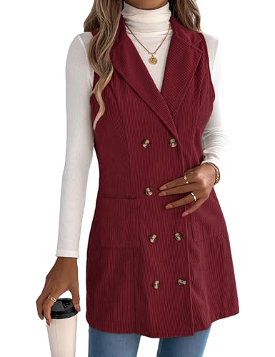 ZILIN Women's Corduroy Vest Button Down Sleeveless Shacket Shirt Jacket with Pocket2