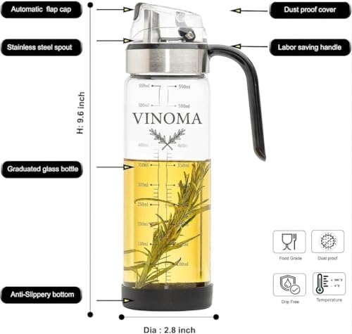 Image of Oil Dispenser Bottle with Handle & Measurement | Leakproof Glass Oil Dispenser for Kitchen Cooking, Salad, Frying & Daily Use | 520ml Capacity (PACK OF 2)