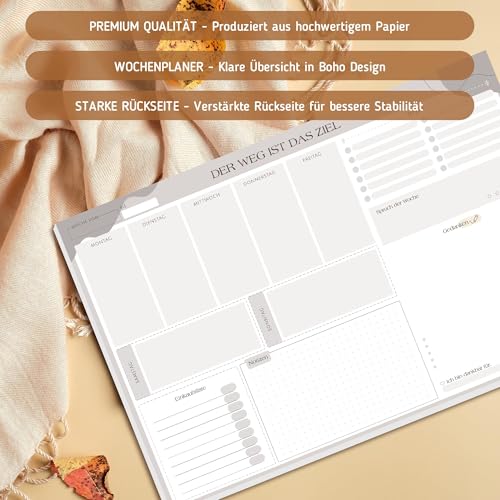 BIROYAL Schreibtischunterlage Papier A3 mit Wochenkalender - 50 Seiten Wochenplaner Block A3 - Schreibunterlage Unterlage Papier mit To Do Liste - Schreibtischunterlage Block im Homeoffice & Büro