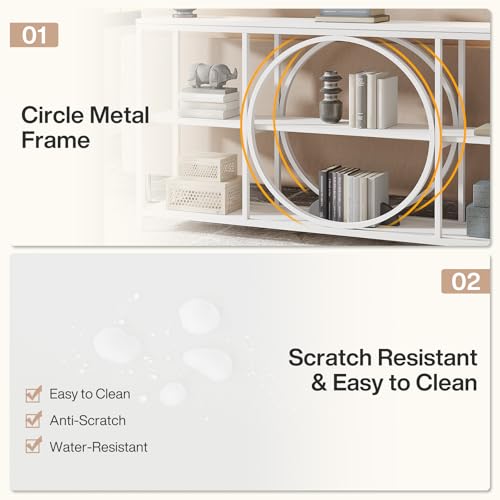 Tribesigns 70.9 inch Sofa Console Table, Modern Extra Long Entryway Tables with 3 Tier Storage Shelves Metal Frame for Foyer Hallway Living Room Behind Couch, Pure White